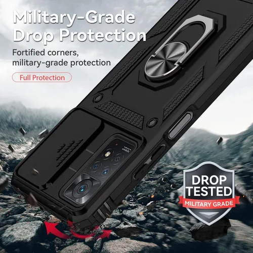 Vista 8 de Funda para Redmi Note 11 Pro 4G/5G/Redmi Note 11E Pro con protector de pantalla de vidrio templado y cubierta de cámara deslizante, anillo magnético