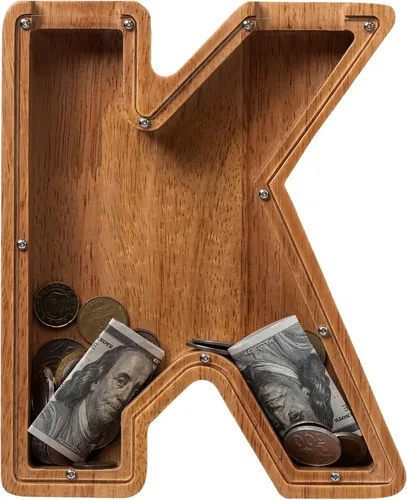 Vista 16 de Alcancía para niños y niñas, alcancía de madera con letra grande del alfabeto con inicial A, banco de monedas, regalos divertidos para cumpleaños