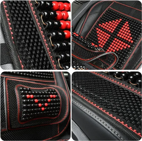 Vista 5 de Funda de asiento de automóvil con cuentas de madera con soporte lumbar, juego de cojín de malla ventilada transpirable para automóviles, furgonetas