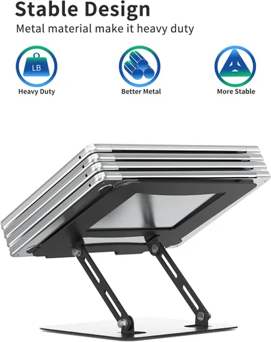 Vista 2 de SOUNDANCE Soporte para computadora portátil con base pesada estable, altura ajustable multiángulo, soporte ergonómico de metal elevador, elevador