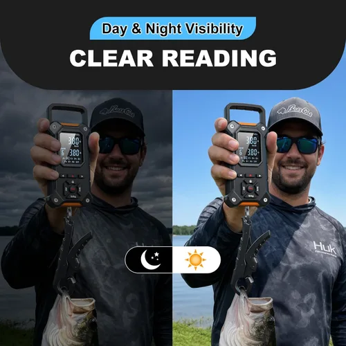 Vista 3 de Báscula digital de pesca de 8 ranuras con pinza de labios y memoria de Negro