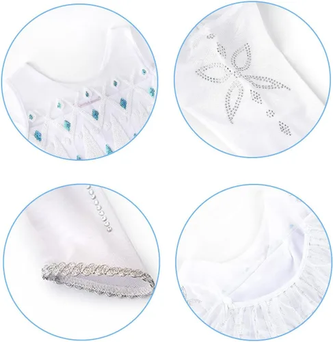 Vista 4 de Mcgeeney Vestido Elsa Frozen Disfraz de Elsa para niñas de 3 a 12 años Capa de tul de lentejuelas desmontable de longitud completa Regalo ideal