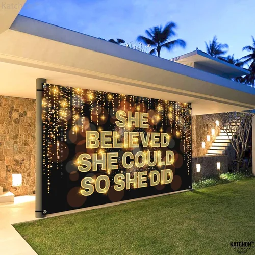 Vista 7 de KatchOn, Cartel XtraLarge She Believed She Could So She Did, 72 x 44 pulgadas, pancarta de felicitaciones, decoraciones de felicitación