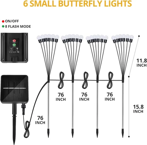 Vista 6 de iFalarila Luces solares de jardín de luciérnaga de 8 modos para exteriores, luces de hadas impermeables con paneles solares de 1200 mAh, globo