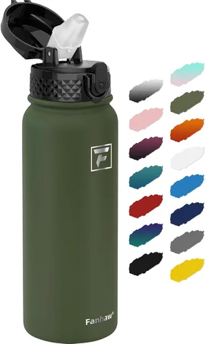 Vista 25 de Fanhaw Botella de agua de acero inoxidable aislada para niños de 20 onzas con tapa con popote, a prueba de fugas y antipolvo, botella de uso diario