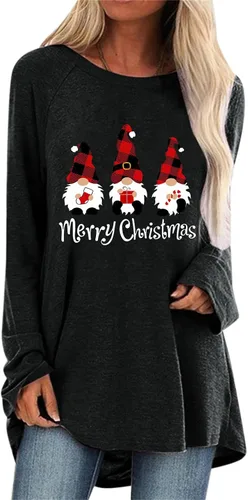 Vista 4 de Camisas de Navidad para mujer 2022 con estampado de árbol de Navidad, túnica casual con cuello redondo, Rojo