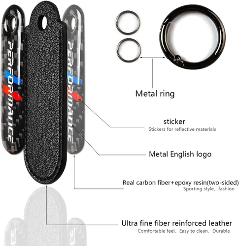 Vista 2 de muekzru Juego de Llavero de Fibra de Carbono y Cuero para Coche, Llavero Universal de Moda y Deportes para Negocios, Regalo de Cumpleaños