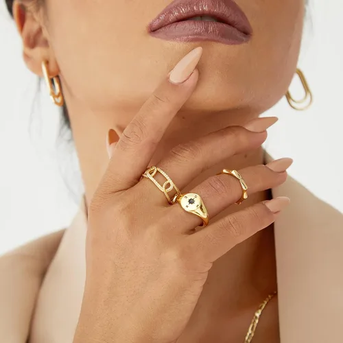 Vista 2 de KissYan Juego de anillos de oro para mujer, chapados en oro de 14 quilates, apilables, abiertos, con sello trenzado, ajustable, delicado, joyería