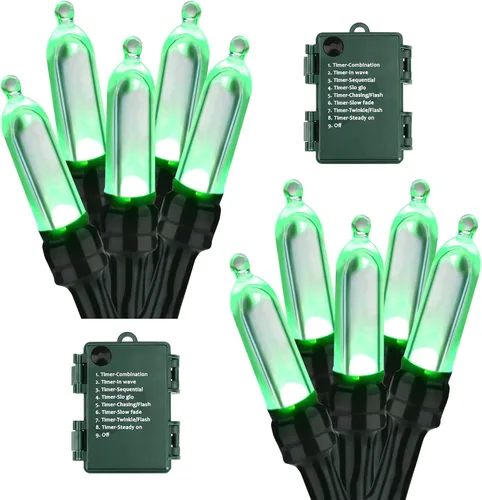 Vista 15 de BrizLabs Luces de Navidad multicolor, paquete de 2 tiras de 50 luces LED de Navidad de 17.94 pies, luz de árbol de Navidad con batería