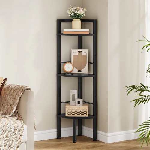 Vista 13 de Tajsoon Corner Shelf Stand 4 Tier 48.5" with Metal Frame, Rustic Brown Marrón rústico