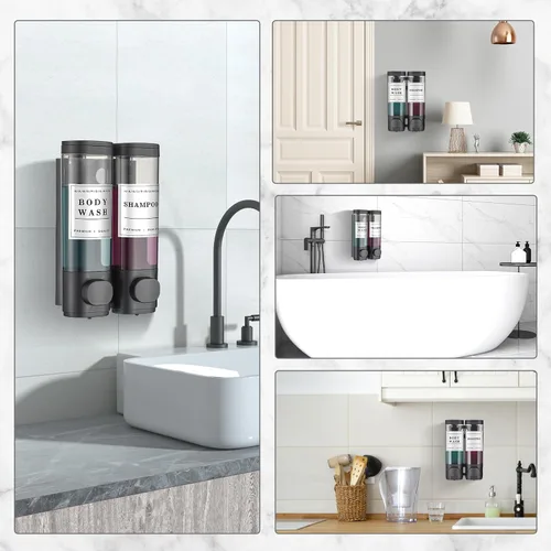 Vista 7 de Cabo Deseado Dispensador de Jabón para Ducha Montado en Pared Sin Taladro Dispensador de Champú para Pared de Ducha Dispensador de Champú