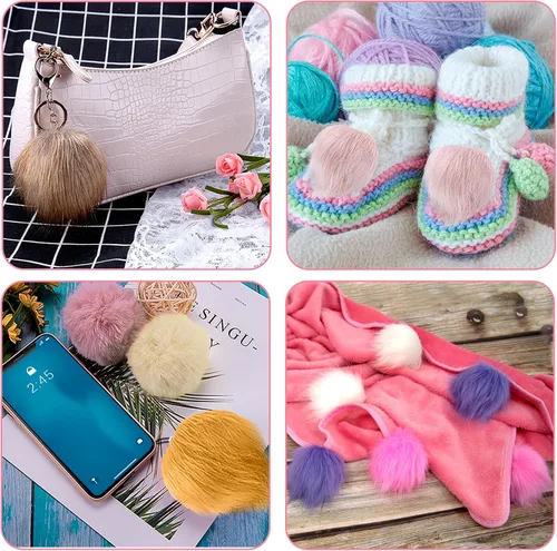 Vista 7 de SIQUK 56 pompones de piel sintética de zorro con lazo elástico para sombreros, bufandas, guantes, bolsas, accesorios (color brillante)