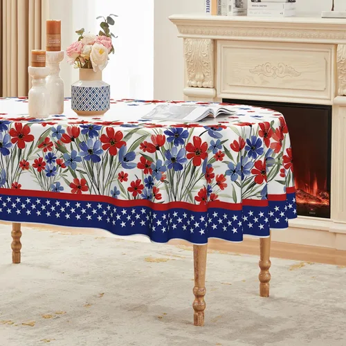 Vista 8 de Horaldaily Mantel del 4 de julio de 52 x 72 pulgadas, diseño patriótico de flores de amapola en acuarela, Día de la Independencia, Día