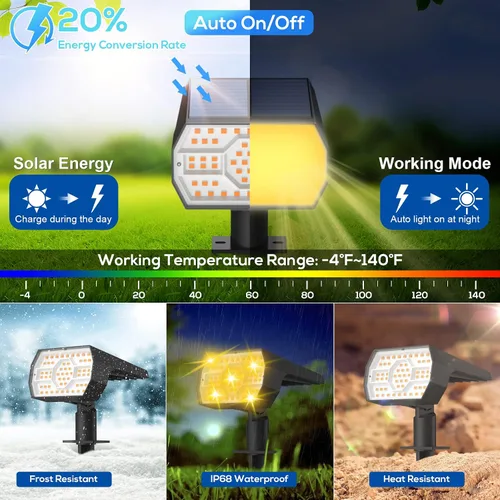 Vista 3 de NYMPHY Luces solares para exteriores, impermeables, IP68, 56 LED, 3 modos de iluminación, funciona con energía solar, para jardín, patio, luces
