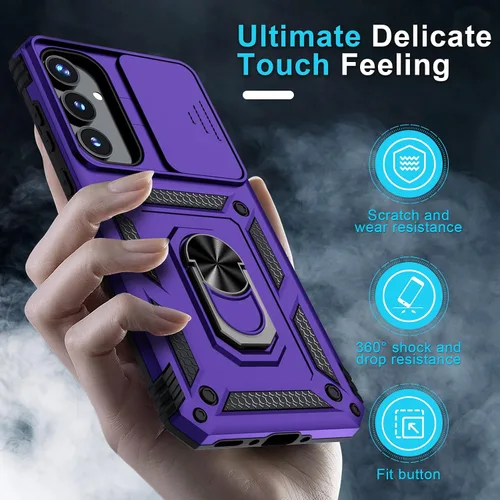 Vista 7 de Janmitta Funda compatible con Samsung Galaxy A35 5G, funda integrada para lente de cámara deslizante + protector de pantalla + soporte de anillo