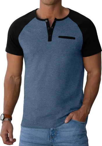 Vista 2 de Sailwind Camisetas casuales de algodón Henley de manga corta con bolsillo para hombre