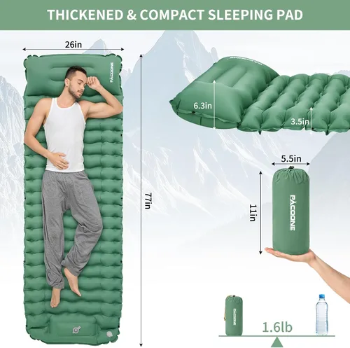 Vista 3 de Colchoneta de dormir para campamento, diseño conectable para doble colchoneta, colchoneta inflable ultraligera con almohada, bomba de pie