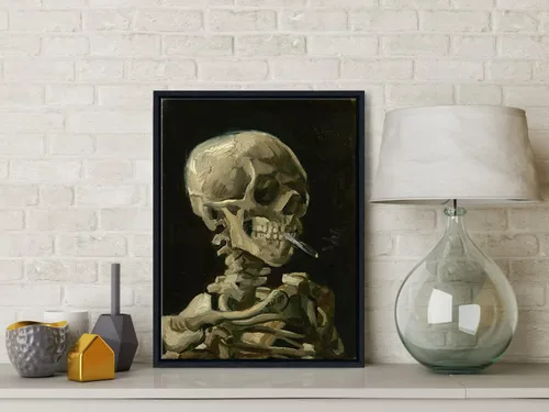 Vista 3 de Wieco Art Arte enmarcado Calavera de un esqueleto con cigarrillo ardiente, 1886 por Vincent Van Gogh lienzo arte de pared para decoración del hogar