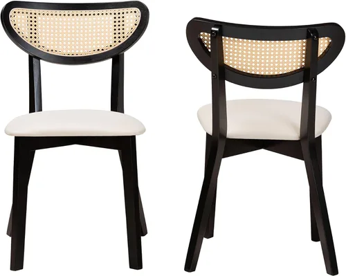 Vista 4 de Baxton Studio Dannell Mid-Century - Juego de sillas de comedor de 2 piezas de tela crema y madera con acabado negro