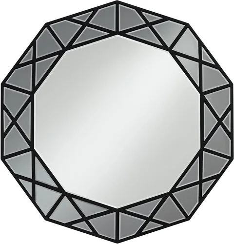 Vista 5 de Noble Park Allamande Decagon - Espejo decorativo de pared para tocador, espejo de pared moderno de vidrio biselado de humo mate, marco de madera