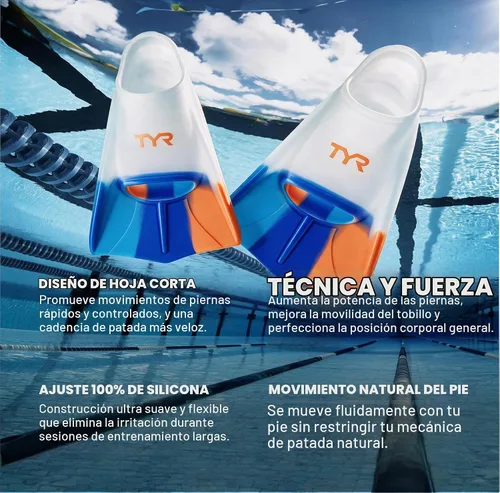 Vista 4 de TYR Stryker Silicone Fins - Short Blade Swimming Training Scuba Flippers Azul marino/rojo/transparente