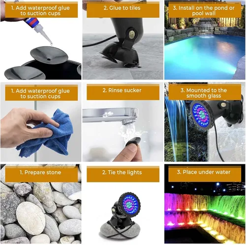 Vista 4 de SHOYO Luces de estanque que cambian de color, luces LED de 12 W, IP68, impermeables, subacuáticas, multicolor, regulables, fuente de memoria, focos
