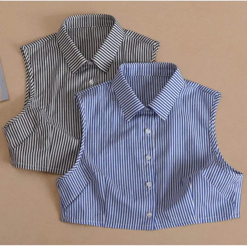 Vista 4 de Falso collar raya formal en forma de V agudo desmontable media camisa collar decorativo algodón