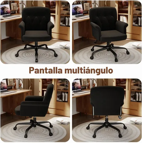 Vista 6 de Comfy - Silla de escritorio para oficina en casa, silla de tocador tapizada con ruedas y brazos, moderno asiento giratorio ajustable para sala