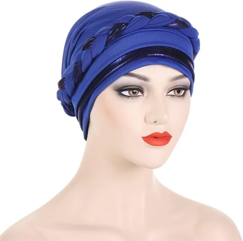 Vista 3 de Turbante para mujer Pañuelo de cabeza trenzado brillante sedoso trenzado para quimioterapia para la cabeza de cáncer