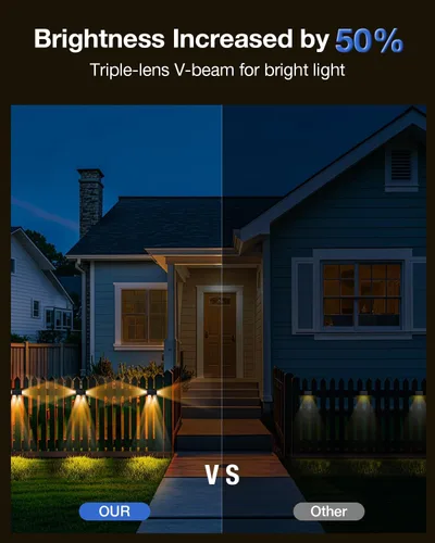 Vista 2 de Luces de Valla Solares Impermeables para Exteriores de 3 Lados LED para Pared y Paisajismo para Patio, Terraza, Patio, Barandilla, Garaje, Piscina