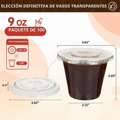 Vista 2 de YEEHAW Paquete de 50 vasos de plástico transparente de 9 onzas con tapas planas, vasos desechables con tapas con ranura para pajita para bebidas