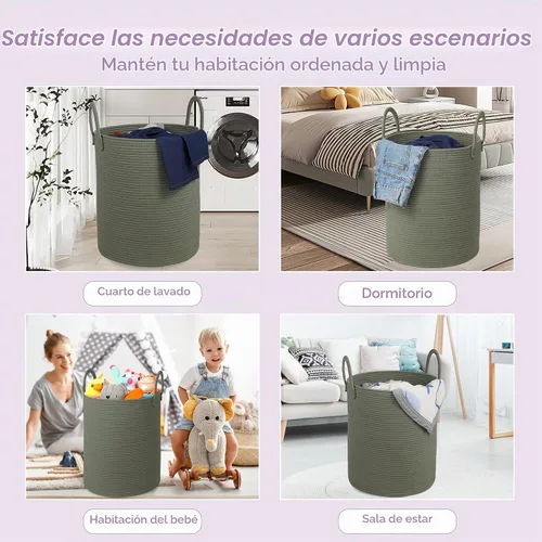 Vista 5 de Cesta de Lavandería Grande, Cesta de Ropa Sucia, Cesta de Almacenamiento de Cuerda de Algodón de 15''x18'' con Asas, cesta para bebé, Almacenamiento