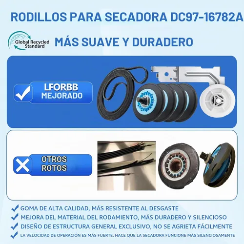 Vista 2 de 【Mejorado】Parte de Repuesto para Rodillo de Secadora para Samsung DV42H5000EWA3 DV45H7000EWA2 DV48H7400EWA2 DV42H5200EPA3 DV40J3000EWA2, Kit