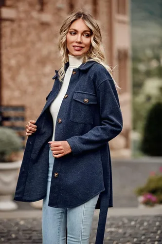 Vista 3 de PRETTYGARDEN Chaqueta de otoño con solapa y cinturón para mujer