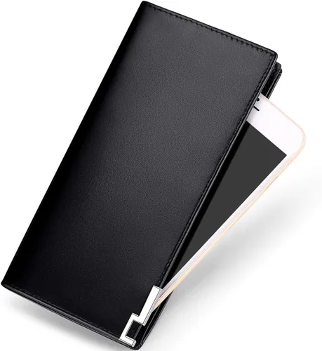 Vista 3 de Billetera larga plegable de cuero genuino vintage para hombre con bloqueo RFID