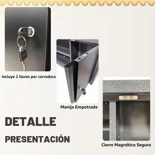Vista 4 de Gabinete de pared de metal con puerta, 2 estantes extraíbles, armario montado en la pared con cerradura para garaje, taller, almacén