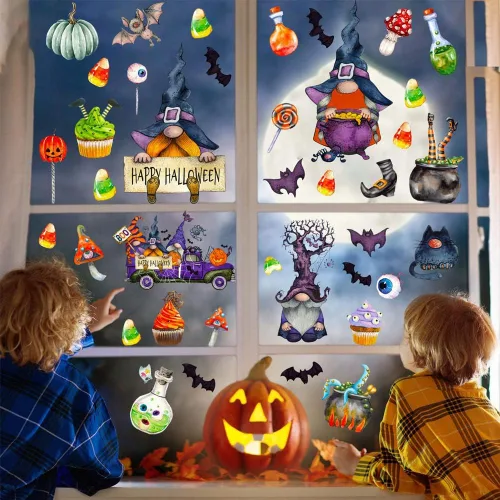 Vista 3 de Decoración de pared de Halloween, calcomanías de Halloween para decoración del hogar, 9 hojas de calcomanías adhesivas de doble cara, murciélagos