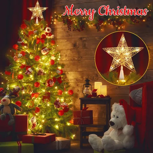 Vista 2 de BrizLabs Luces para la Punta del Árbol de Navidad, 9" con Enchufe, Luz de Estrella para la Copa del Árbol de Navidad, Certificado UL, 10 Luces