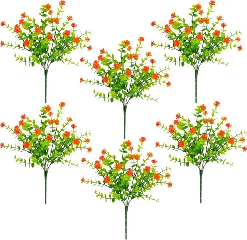 Vista 8 de Nearly Natural Mini rosa artificial resistente a los rayos UV de 13 pulgadas (interior/exterior) - Juego de 12 Naranja