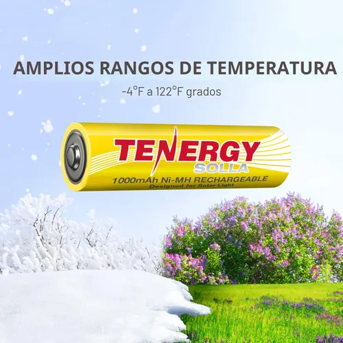 Vista 3 de Tenergy Solla - Batería recargable NiMH AA, 1000 mAh, baterías solares para luces de jardín solares, anti-fuga, durabilidad al aire libre, más de 5