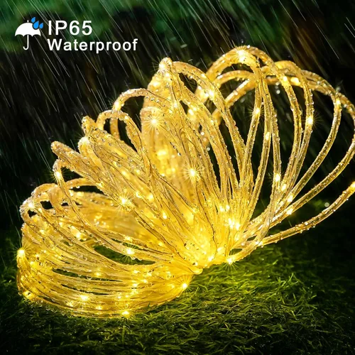 Vista 6 de JMEXSUSS - 100 luces LED solares de cuerda para exteriores, impermeables, 33 pies, luces solares para trampolín con clasificación IP65, 8 modos