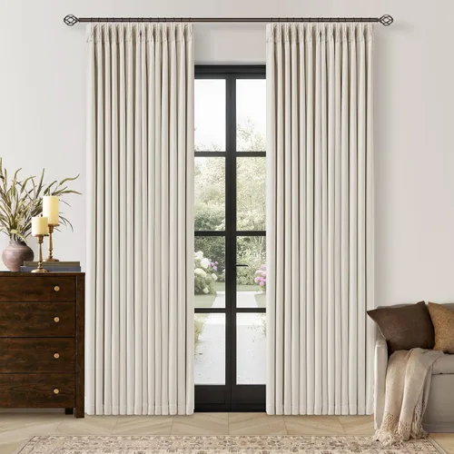 Vista 234 de Juego de 2 paneles de cortinas plisadas negras de 80 pulgadas para sala de estar, cortinas plisadas de lino con forro de 80 pulgadas de largo, 100%