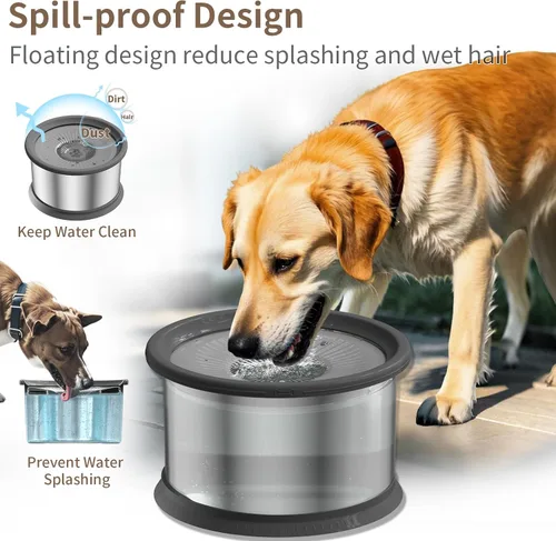 Vista 3 de Cuenco de agua para perros de 3.5 litros sin derrames, cuenco de agua de acero inoxidable de 118 onzas para perros, sin salpicaduras, alimentador