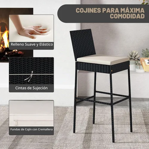 Vista 6 de HAPPYGRILL - Juego de 2 taburetes de bar de ratán para exteriores, sillas