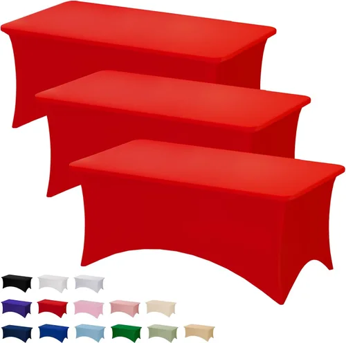 Vista 45 de Fixwal Paquete de 6 Manteles de Mesa Rectangulares, Cubierta de Mesa de 6 Pies, Mantel Blanco Rectangular Ajustado Elástico Rectangular, Cubierta