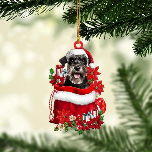 Vista 12 de Talataca Adorno Navideño Plano 2D de Schnauzer Miniatura, Adorno de Árbol de Navidad en Forma de Pino con Luz de Cadena, Adorno de Árbol de Pino