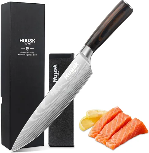 Vista 8 de Huusk Cuchillo de chef de 8 pulgadas, cuchillos de cocina Gyuto de acero Negro