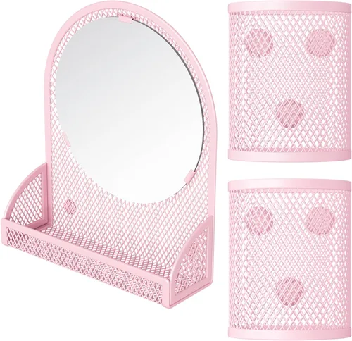 Vista 6 de Svartur Espejo magnético negro con 2 soportes para lápices, organizador de casillero para el trabajo, escuela, oficina, gimnasio, nevera