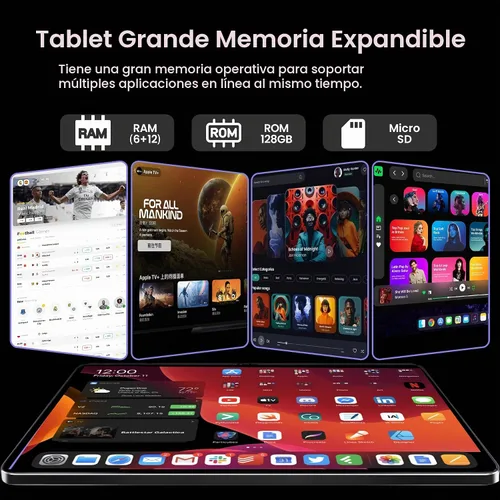 Vista 4 de Tablet Android, 10.1 pulgadas Android 15 Tablets 18 (6+12) GB RAM 128GB ROM, 1280x800 Incell HD pantalla táctil, batería de 6000mAh, Bluetooth