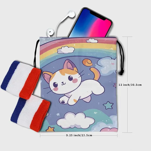 Vista 62 de Bolsa de agarre de gimnasia de piel de animal, bolsa de gimnasia con cordón ajustable, bolsa de cuerda para fauna silvestre, Mariposas Galaxy